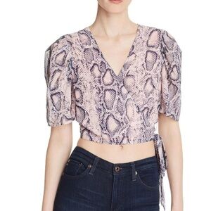AQUA Snake Print Cropped Wrap Top